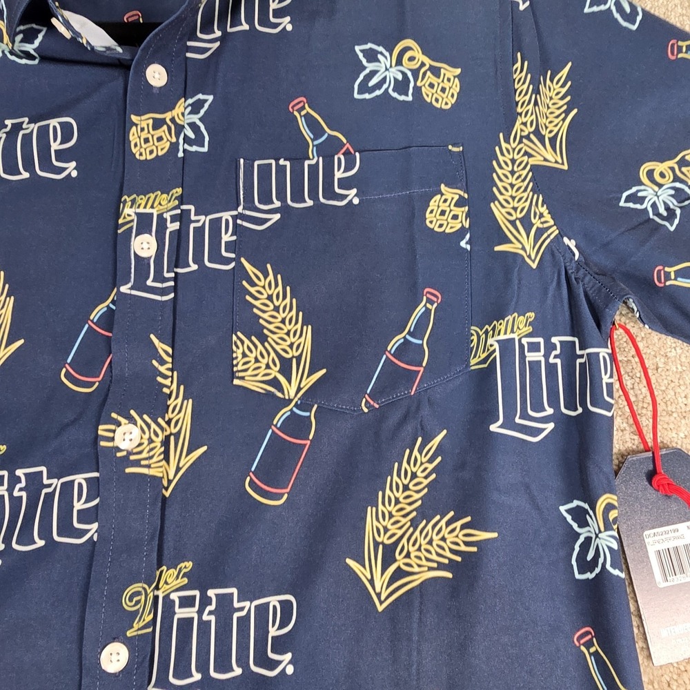Miller Lite Neon Bottles Hawaiian Shirt Blue Valor Collective Mens Small New‎ - Picture 4 of 9